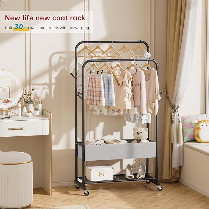 SINGAYE Clothes Garment Coat Rack Drying Clothing Racks Metal Freestanding for Hanging Clothes Portable Closet for Laundry Bedroom Black