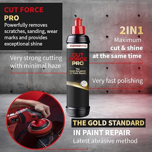 menzerna "Cut Force Pro" Car Polish 8 oz I Premium Polish with Heavy Cut and high Gloss Finish I Buffing & Polishing Compound for Car Maintenance I for Scratches & Sanding Marks I Car Body Repair