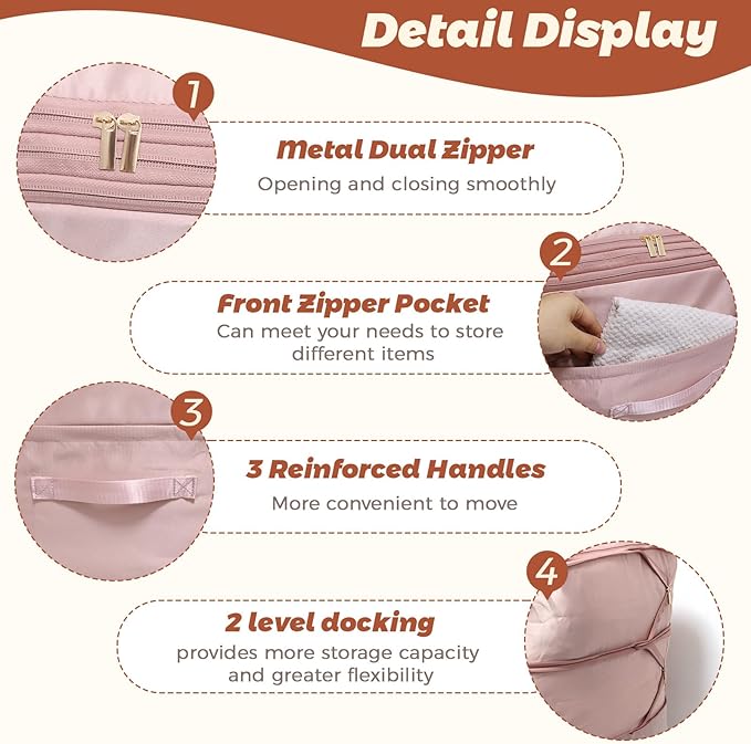 Ultra Space Saving Self Compression Organizers, 2 Pack Double Zipper Compression Packing Cubes for Bedding, Comforter Storage Bag for Blankets Duvet Quilts Pillows Queen King (Beige, X-Large)