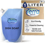 Liquid Dish Soap Refill Pouch 1 Liter – Family Size Dishwashing Liquid for Home Use – Non-Toxic Formula Cuts Grease While Gentle on Hands – Eco Refill for Dish Soap Dispensers & Kitchens - Set of 12