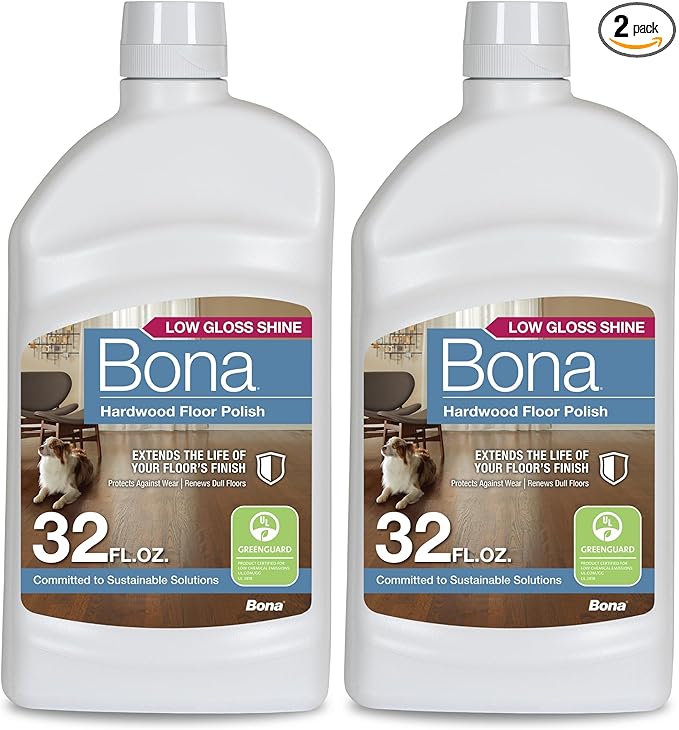 Bona Hardwood Floor Polish - 32 fl oz - Low Gloss Shine - Polish for Wood Floors - Protects and Renews Dull Flooring - Covers 500 sq ft (Pack of 2)