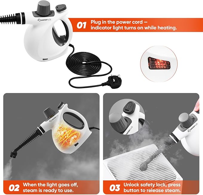 Steam Disinfection Cleaner, Handheld Pressurized Steamer with 9-Piece Accessories for Multi-Surface Cleaning, Natural Sanitization for Kitchen, Floor (1 x Steam Cleaner Kit)