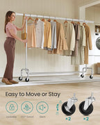 SONGMICS Clothes Rack with Wheels, Heavy-Duty Garment Rack with Extendable Hanging Rod, 243 lb Load Capacity, 17.7 x (63-78.7) x 64.1 Inches, Chrome-Plated, Silver UHSR176E01