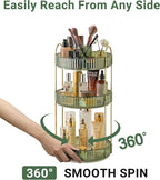 Asayuee 360 Rotating Makeup Organizer,3 Tier Large Capacity Make Up Organizers and Storage,Skincare Perfume Vanity Organizers,Bathroom Cosmetics Storage Organizer Countertop (Green)