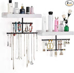 Keebofly Hanging Wall Mounted Jewelry Organizer with Rustic Wood Jewelry Holder Display for Necklaces Bracelet Earrings Ring Set of 2 White,[Patented]