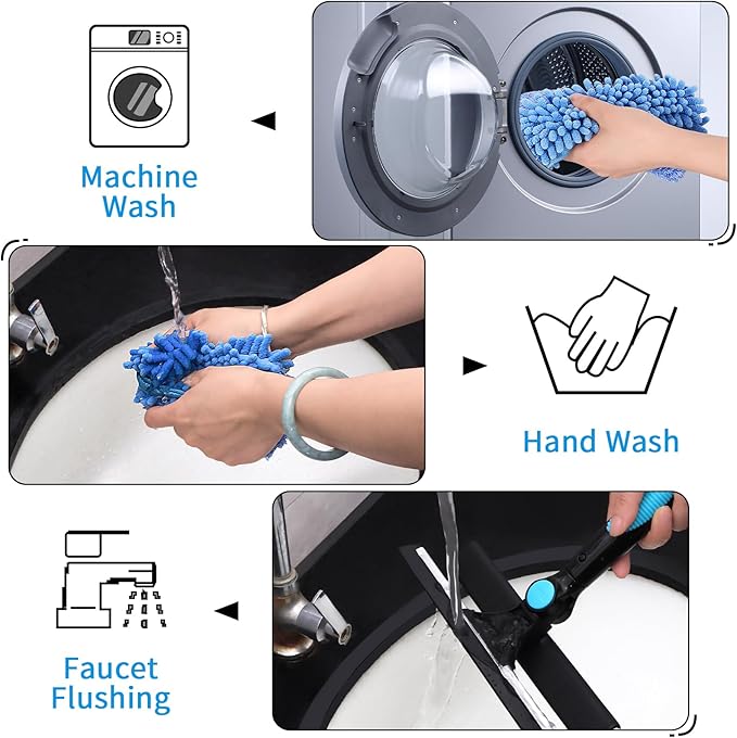 Window Washing Kit with Extension Pole, 73’’ Window Cleaning Squeegee Kit, 3 in 1 Window Cleaning Kit with 2 Microfiber Pads & 2 Chenille Pads for Indoor Outdoor Windows