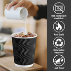 Lamosi Disposable Coffee Cups 8 oz 100 Pack, Paper Coffee Cups 8 oz for Hot Drinks or Cold Beverages, Insulated Corrugated Ripple Wall Cup for Office, Cafe, Home or Travel