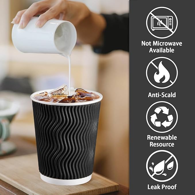 Lamosi Disposable Coffee Cups 8 oz 100 Pack, Paper Coffee Cups 8 oz for Hot Drinks or Cold Beverages, Insulated Corrugated Ripple Wall Cup for Office, Cafe, Home or Travel