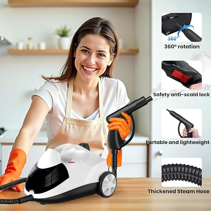 Steam Cleaner 1.5L Steamer for Cleaning Fast Heating 6-in-1 Multi-Surface with 8 Accessories UL499 Certified Heavy Duty Steam Cleaner for Home, Car, Floors, Sofas, Tiles, Grout Steam Cleaners