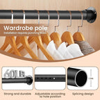 1.3 Inch Diameter Heavy Duty Closet Rods for Hanging Clothes, Metal Black Closet Rod 17-75 Inch Adjustable Clothes Hanging Bar Metal Shower Curtain Rods for Closets, Wardrobes, Bathroom, Windows