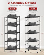 Sakugi Storage Shelves Organizer - 5 Tier Metal Shelf Organizer with Metal Wheels and Adjustable Leveling Feet, Heavy Duty Garage Shelving for Kitchen, Pantry and Closet, 18.1"x12.6"x58.7", Black