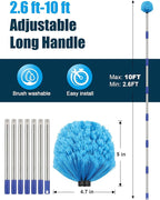 Cobweb Duster with Extension Pole, 10 ft Spider Web Brush for Outdoor House Cleaning, Cob Web Remover for High Ceilings Fans, Medium-Stiff Bristles Head, Adjustable Long Handle, Lightweight Cleaner