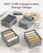 Homsorout Clothes Organizers and Storage - 4/5/7 Grids Fabric Jeans Organizer with Handles, Foldable Closet Organizers Dividers, Wardrobe organizer for Pant, Sweater, T-shirt, Scarf, 6 Pack, Pale Grey
