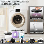 COAZEX 3 Pack Laundry Powder Container & Dryer Sheet Holder, Plastic Laundry Room Organization and Storage Jars with Lids, Labels & Scoops for Powder, Detergent, Scent Booster (Black Lid)