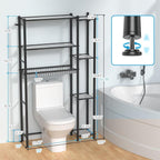 Hodonas Over The Toilet Storage Shelf - Bathroom Organizer Rack with 7-Tier Shelves, Adjustable Metal Shelf Above Toilet for Storage, Freestanding Bathroom Space Saver, Black