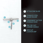 Better Living Deluxe Shower Squeegee, Multi-Purpose Silicone Squeegee Blade with Storage Hook, Rust-Proof Heavy Duty Window, Glass Shower Door Scrubber, Windshield Wiper, 10", Chrome