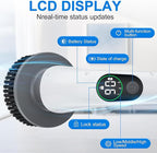 Electric Spin Scrubber, 550 RPM Cordless Home Cleaning Brush with Extended Handle, 3 Speeds, 8 Replacement Heads, IPX7 Waterproof, LCD Display – Power Shower Scrubber for Bathroom, Tub, Floor, Tile