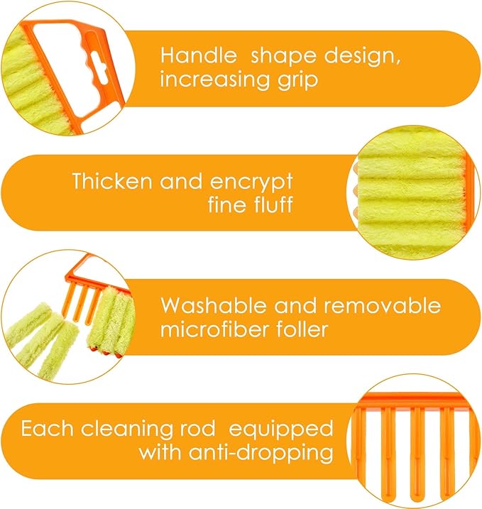 Geiserailie 2 Pcs Window Venetian Blind Cleaner Duster Tool Washable 7 Fingers Dusting Cleaner and Air Vent Shutter Brush Blinds Air Conditioner Fan Duster Dirt Housekeeping Tool (Orange Handle)