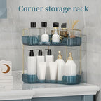 INVSSENE Corner Bathroom Countertop Organizer, Vanity Organizer Trays for Counter, Makeup Organizers, Perfume Tray, Skincare Shelf Storage Gifts for Women Girl Student (Blue, 2 Tiers)
