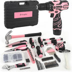 YOUGFIN Pink Drill Set, 195 Pieces Tool Set with 12V Cordles Drill, Home Tool Kits for Men & Women, Household Hand Tool Box, Perfect for DIY Office Repairing & Improvement