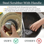 2Pcs Stainless Steel Wool Scrubber Set with Handle，2 Replacement Steel Scrubber Wool Pads, and Scrubbing Brushes Cleaning Supplies for Pots, Pans, Grills, Sink