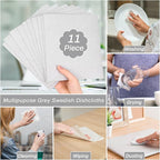Lucomb 11 Pack Swedish Dishcloths, Reusable Kitchen Dish Rags Sponge Cleaning Cloths Cellulose Dishcloths for Kitchen Washing Dish Counters