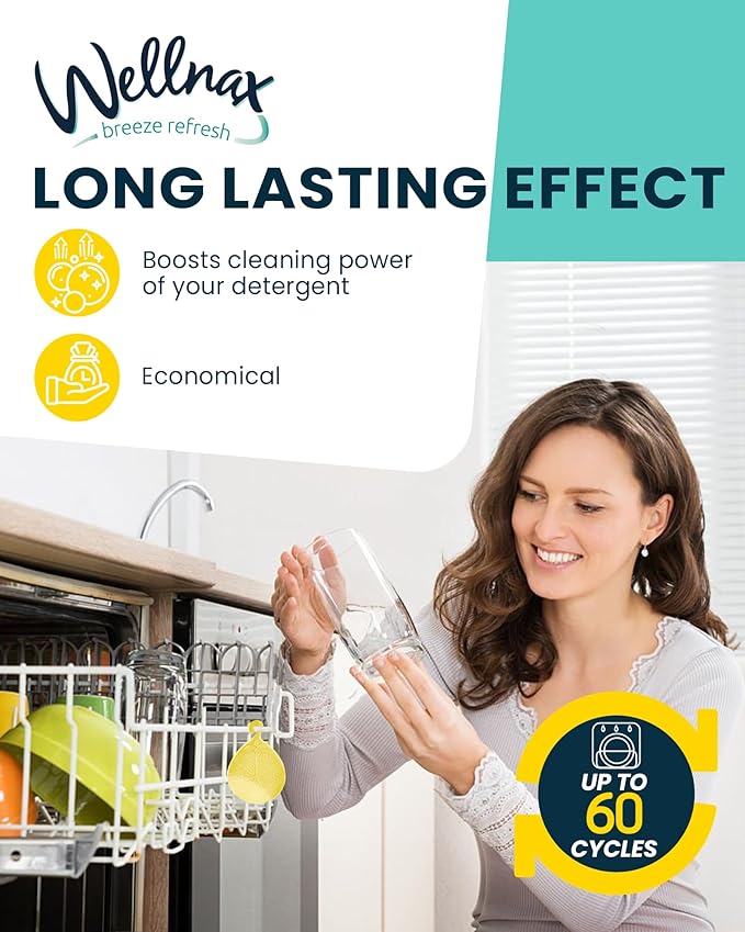 Wellnax Dishwasher Cleaner and Deodorizer - Rinse aid, Dishwashing Machine Odor Eliminator & Deodorizer, Fresh Fragrance Gel With Smell Removal Solution, Freshener Smelling In Dishwash (Lemon)