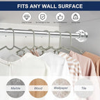 No Drilling Closet Rod, 27.5-82 Inches Hanging Closet Rod for Clothes, Closet Bar & Pole Heavy-duty, Closet Rods for Hanging Clothes For Closet Wardrobes Bathroom Laundry RV Curtains, Nickel