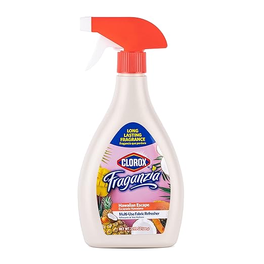 Clorox Fraganzia Refresher Spray, Hawaiian Escape Scent - Multi-Use Fabric & Linen Freshener Spray - Odor Eliminator for Home, Upholstery, Bedding, Curtains, Room, 22 Fl Oz
