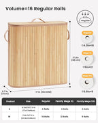 Bamboo Toilet Paper Storage Basket with Lid & Handle - 32L Large Capacity Handwoven Bathroom Organizer for 16 Rolls - Sturdy Stand Holder for Toilet Paper Organization, Natural