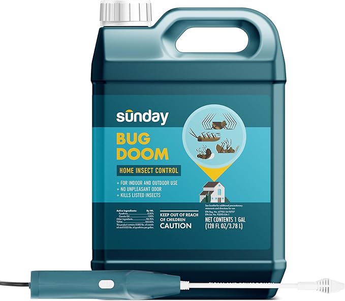 Sunday Bug Doom - Home Insect Spray - Outdoor Insect Repellent - Botanically Derived Formula - 1 Gallon Bottle & Wand Sprayer