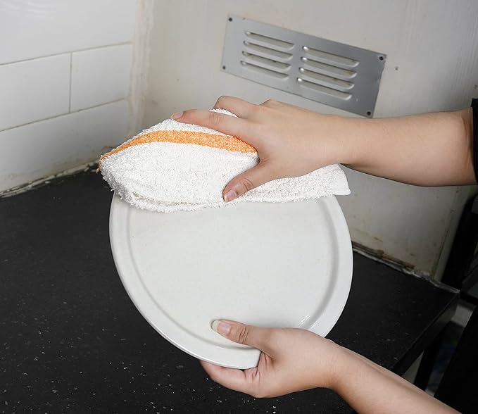 STF Linen Bar Mops Gold Stripe Pack of 24 Kitchen Towels 16x19 Multi-Purpose for Home, Restaurant and Cleaning White Absorbent Washcloth Dishcloths Sets, Reusable Dish, Cloths Rags