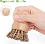 6 Packs Bamboo Dish Brush - Bamboo Wok Brush, Natural Union Fiber and Tampico Fiber Bamboo Scrub Brushr for Washing Cast Iron Pan/Pot(Hard Bristle)