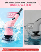 Electric Spin Scrubber, 3-Speed Cordless Shower Scrubber with Long Handle & 10 Replaceable Brush Heads, 90 Mins Runtime & Full-Body IPX7 Waterproof Shower Cleaner Brush for Bathroom Kithchen