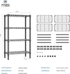 M MZG 1000 lbs 4 Tier Shelf Metal Storage Shelves Wire Rack Closet Organizers for Garage Kitchen Bathroom Laundry Black 11.8" D x 25.6" W x 45.5" H