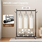 Clothes Rack, 3-in-1 Clothing Rack for Hanging Clothes, Rolling Garment Rack with Coat/Hat Hooks, Portable Coat Rack, Sturdy Wardrobe Rack Metal Closet Rack 280LBS for Bedroom Living Room, Black