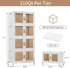 Large Stackable Storage Bins with Lids, 440QT-110QT*4Tier Foldable Cabinet for Closet Organizers, Plastic Storage Containers Box with Wheels