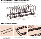 Housolution Pot and Pan Organizer Rack for Cabinet, Expandable Pot Lid Organizer with 15 Adjustable Dividers, Pan Holder Storage Rack for Kitchen Cabinet, Bronze
