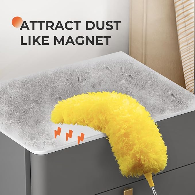 Dusters for Cleaning High Ceiling Fan, Newliton Microfiber Feather Duster with 30'' to 100'' Telescoping Extension Pole, Long Extendable Duster for Home Car Furniture Cobweb, Yellow