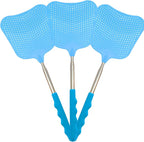 3 Pack Fly Swatters Set - Plastic Fly Swatters Heavy Duty - Fly Swatters with Stainless Steel Handle for Indoor and Outdoor - Blue