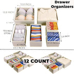 Fordonral 12 Pack Drawer Organizer Clothes, Foldable Fabric Dresser Organizer Closet Organizers and Storage Box for Underwear,Folded Clothes,Baby Clothing,Socks,Bra,Towels,Ties(12 Pack,Beige)