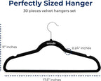 30 Pieces Velvet Hangers - Space Saving Heavy Duty Slim Suit Clothes Hanger Set with 360 Degree Swivel Metal Hook, Can Hold Up to 10 Lbs. for Coats, Jackets, Pants & Dress (Black)