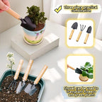 3-Piece Mini Garden Tool Set, Indoor Plant Care Kit with Wood Handle, Black Iron Tools for Potting, Transplanting and Cultivating, Compact Succulent and Houseplant Tools,Small Shovel, Trowel, Rake
