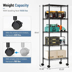 DUMOS 2 Pack 3Tier 4Tier 5 Tier Metal Shelving, Heavy Duty Shelves Wire Shelving Unit with Removable Wheel Casters, Shelves Organizer for Bathroom Garage Living Room Kitchen Pantry Laundry