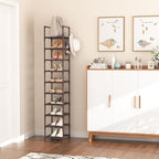 LANTEFUL Tall Shoe Rack 10-Tier Narrow Shoe Shelf Storage for 10-15 Pairs Shoe and Boot, Sturdy Shoe Storage Space Saving Corner Shoe Rack Organizer for Closet, Entryway, Living Room, Brown