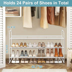 AOODA Long 3 Tier Metal Shoe Rack for Closet Wide Stackable Shoe Storage Organizer for Entryway, Bedroom, Floor, 24-Pairs Men Sneakers Boot Shelf with Wire Grid, White