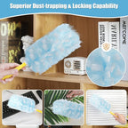 60 Count 360° Heavy Duty Duster Refills Compatible with Swiffer, Large Size-Extra Thick Disposable Electrostatic Duster Refill with 1 Short Handle for Furniture, Blinds, Ceiling Fans