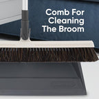 Superio 18" Horse Hair Upright Broom with Telescopic Handle & 16" Gray Dustpan with Comb, Rubber Lip & Clip – Narrow Thin Dust Broom for Dog Hair – Hardwood & Tile Floor Cleaning Set – Gray