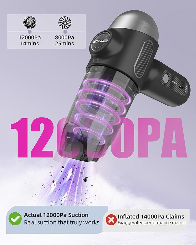 2025 Upgraded Mini Car Vacuum with 12000Pa, Portable 4-in-1 Blowing and Suction Function, Mini Vacuum Cleaner Air Duster Suitable for Quick Cleaning of Small Areas, Car, Office, Home, PC