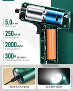 Cordless Screwdriver, 3.7V Electric Screwdriver with LCD Touchscreen Display, 8 Torque Settings, Includes 15Pcs Bits with Carry Bag, USB Cable, Tool Kit for Home DIY Projects